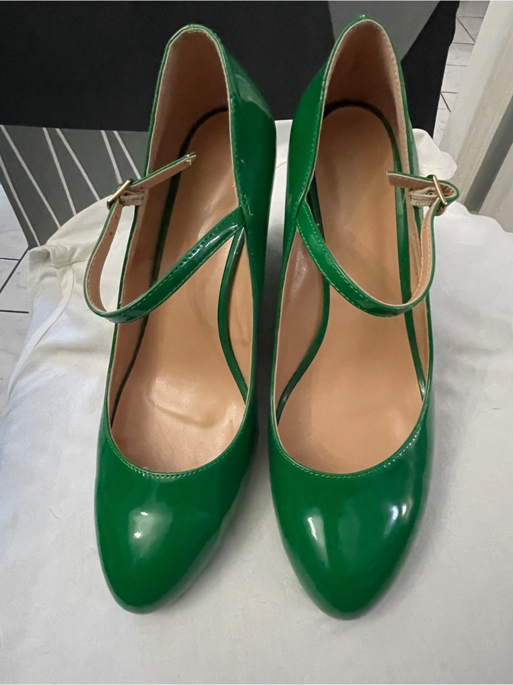 Green Patent Mary Jane Pumps